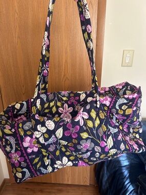 Vera Bradley Quilted Floral Tote Bag in Navy and Pink